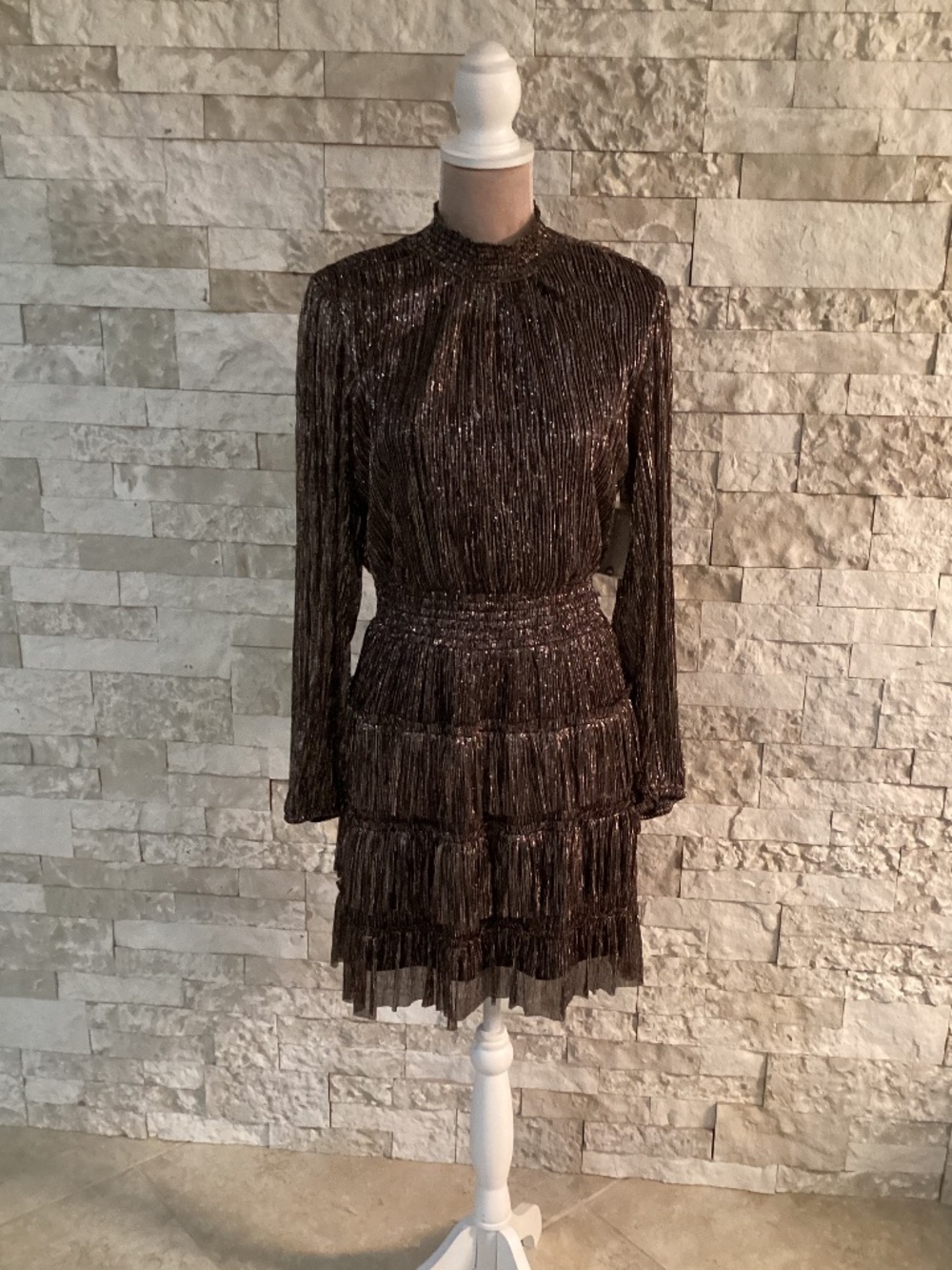 1.STATE Metallic Smocked Tiered Ruffle Dress (NWT)